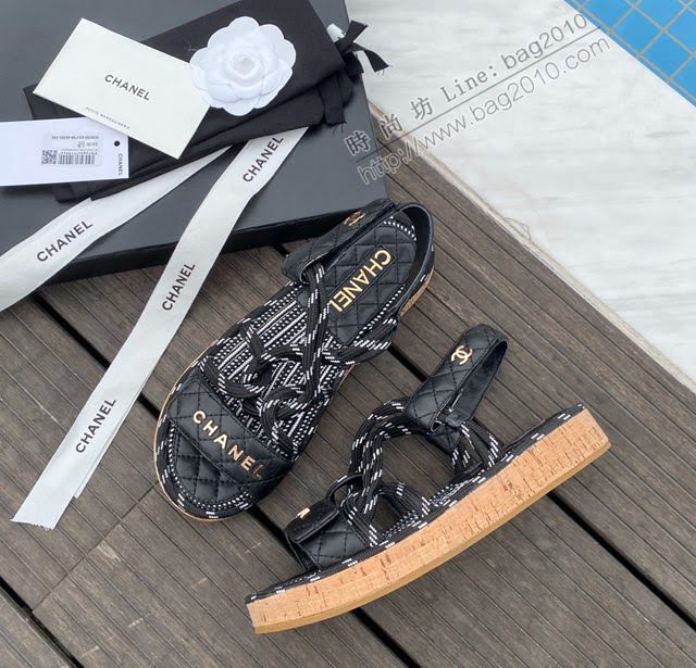 Chanel女鞋 香奈兒2020夏日新款草繩魔術貼涼鞋 Chanel女款休閒涼鞋  naq1254